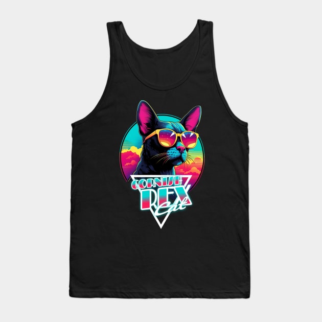 Retro Wave Cornish Rex Cat Miami Shirt Tank Top by Miami Neon Designs